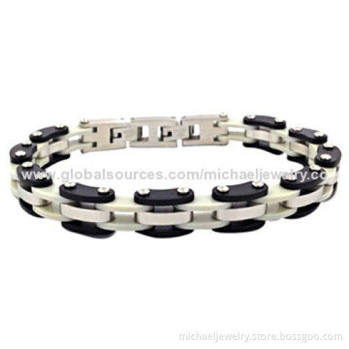 Stainless Steel Bracelets with Black & White Rubber, Healthy and Fashionable
